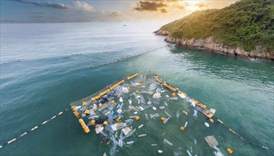 Symbolism, environmental pollution, plastic waste floats on the sea, AI-generated, AI-generated, AI