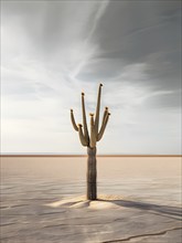 A minimalist desert landscape with a single, dried cactus, AI generated