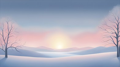 Illustration of a cold winter sunrise, represented by a minimalist gradient of soft pastel pinks