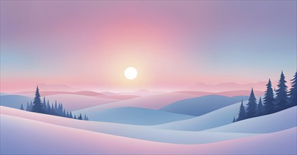 Illustration of a cold winter sunrise, represented by a minimalist gradient of soft pastel pinks