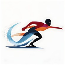 Ice speed skater illustration, depicted as a minimalist silhouette in motion in contrasting vibrant