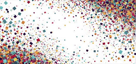 Abstract New Years Eve confetti explosion, with minimalist colored squares and circles falling