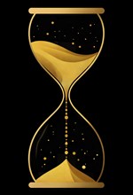 Minimalist hourglass illustration with abstract golden sand falling slowly, representing the