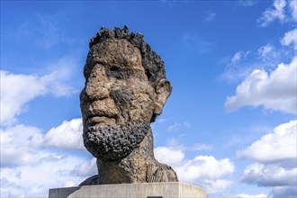 Ruhort harbour, Mercator Island, sculpture Echo of Poseidon, by Markus Lüpertz, Duisburg, North