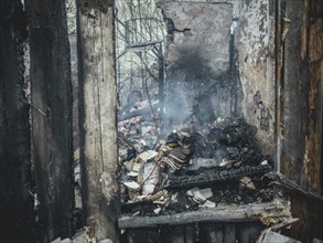 Destroyed house after Missile impact on 19 April, one family survives with children in the