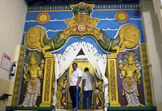 Colourful entrance to a shrine in the Buddhist Temple of the Tooth or Sri Dalada Maligawa, Kandy,