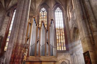 Interior view of the main organ, St Sebald, St. Sebaldus Church, Nuremberg, Franconia, Bavaria,