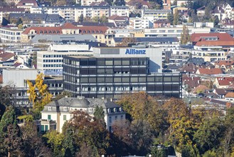 City view of Stuttgart. Urban development, office building of the Allianz insurance group with