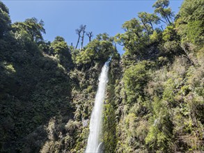 Waterfall Salto La China, valley of waterfalls east of Pucon, La Auracania, Chile, South America