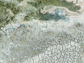 Detail of salt marshes near Sanlúcar de Barrameda. Aerial view. Drone shot. Cádiz province,