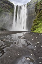 Waterfall, gorge, river, summer, spray, Skogafoss, Iceland, Europe