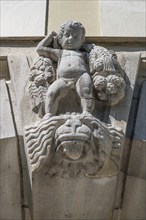 Sculpture above the main entrance of Dürer-Gymnasium, Sielstr. 17, Nuremberg, Middle Franconia,