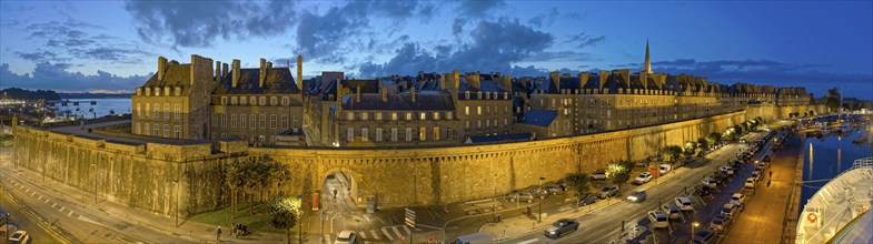 City wall illuminated panorama St. Malo France