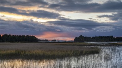 Sunset, lakes and moorland, Lapland, Finland, Europe