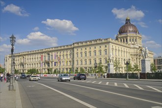 North façade, corner of west façade, Schlossbrücke, Humboldt Forum, Schlossplatz, Mitte, Berlin,