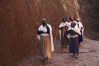 Lalibela, pilgrims at the World Reader's Church, Bete Medhane Alem, House of the World Reader,