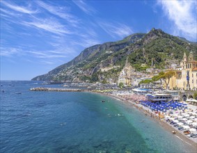 Italy, Amalfi town colorful architecture and Campania Amalfi coast landscapes, UNESCO site, Europe