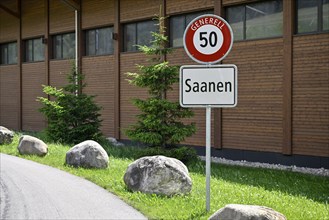 Place name sign Saanen, Switzerland, Europe