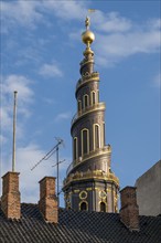 Corkscrew-shaped tower of the Evangelical Lutheran Church of the Saviour, in front of Frelsers