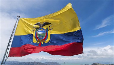 Flags, the national flag of Ecuador flutters in the wind