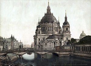 Cathedral and Friedrichsbrücke, Berlin, Germany, c. 1890, Historic, digitally restored reproduction