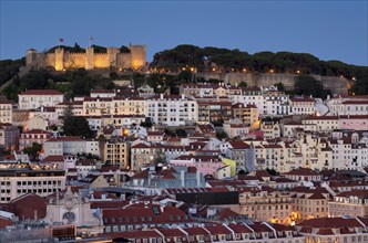 View from the viewpoint Miradouro de São Pedro de Alcântara to Castelo de São Jorge, city view,