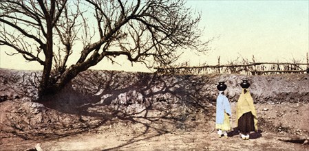 On the way to the water source, Pueblo of San Juan, New Mexico, USA, Historic, digitally restored