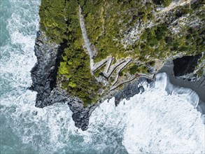 Top Down over Crawford Beach Marinella from a drone, San Nicola Arcella, Cosenza, Calabria, Italy,