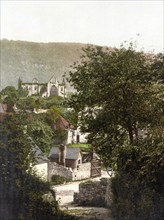 Abbey and Village Intern, Wales, Historical, digitally restored reproduction from a 19th century