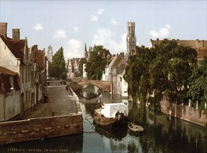 Green Quay, Bruges, Belgium, ca 1895, Historic, digitally restored reproduction from a 19th century