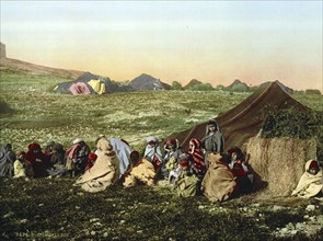 Group of wandering Arabs, nomads, Tunis, Tunisia, c. 1895, Historical, digitally restored