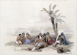 Abyssinian slaves resting in Korti, Nubia, Egypt, around 1850, Historical, digitally restored