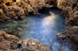 Algar Seco rock formation, coloured rocks and underground caves, caves, shell limestone, Carvoeiro,