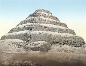 Sakkara, the pyramid, Egypt, Historical, digitally restored reproduction from a 19th century