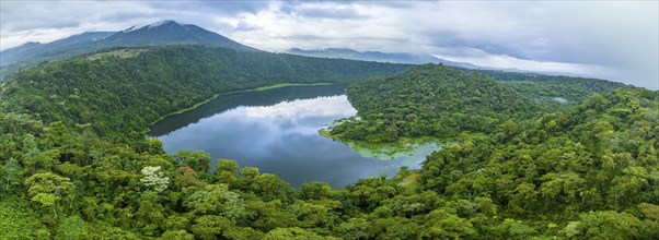 Aerial view, panorama, lake and rainforest, Laguna Hule, Alajuela province, Costa Rica, Central