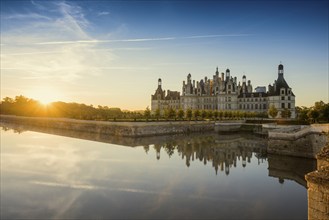 Chambord Castle, north façade, at sunrise, UNESCO World Heritage Site, Loire, Department Loire et