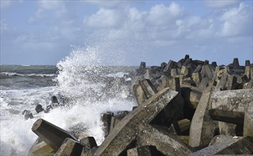 Tetrapods during a storm at the North Sea, Denmark, Europe