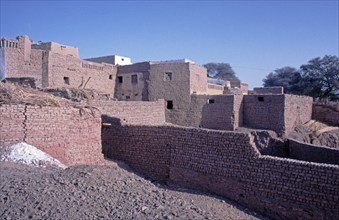 Houses, main town El Qasr of the Oasis ad-Dachla, Libyan Desert, Egypt, September 1989, vintage,