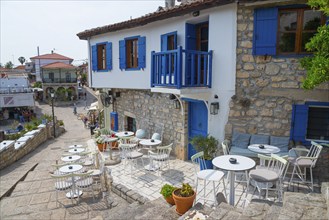 Cosy Mediterranean village with stone houses and blue accents, Afytos, Afitos, Athitos, Kassandra