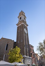 Church tower of the Chiesa Parrocchiale dei Santi Apostoli, Venice, Veneto, Italy, Europe