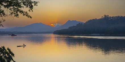 Sunset on the Mekong near Luang Prabang, Laos, Asia