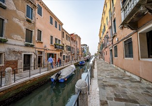 Colourful house facades on a small canal, Venice, Veneto, Italy, Europe