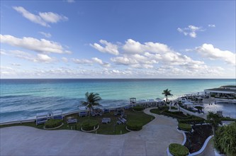 Cancun, Quintana Roo, Mexico, 10 September, 2021: Luxury hotels along Cancun Zona Hotelera and