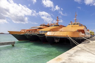 High-speed Cozumel ferry at the terminal of San Miguel de Cozumel waiting for passengers to Playa