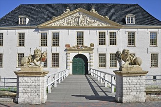 The moated castle in Dornum, East Frisia, Lower Saxony, Federal Republic of Germany