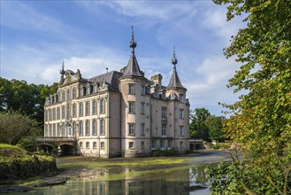 1750 moated Poeke Castle, Kasteel van Poeke in Rococo style near Aalter, East Flanders, Belgium,