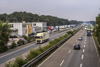 The border crossing Straelen, between Germany and the Netherlands, motorway A40 and A67 in NL, view