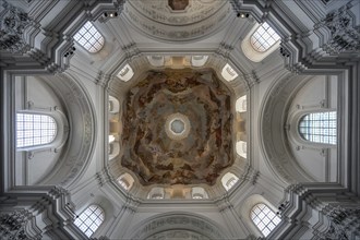 Vaulted dome with frescoes, Neumünster, collegiate church, Würzburg, Lower Franconia, Bavaria,