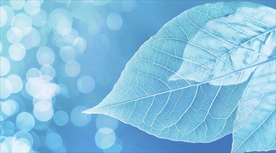 Leaf on a blue background. Concept of soothing serenity, spring and calm. New beginning or