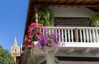 Famous colonial Cartagena Walled City, Cuidad Amurrallada, and its colorful buildings in historic